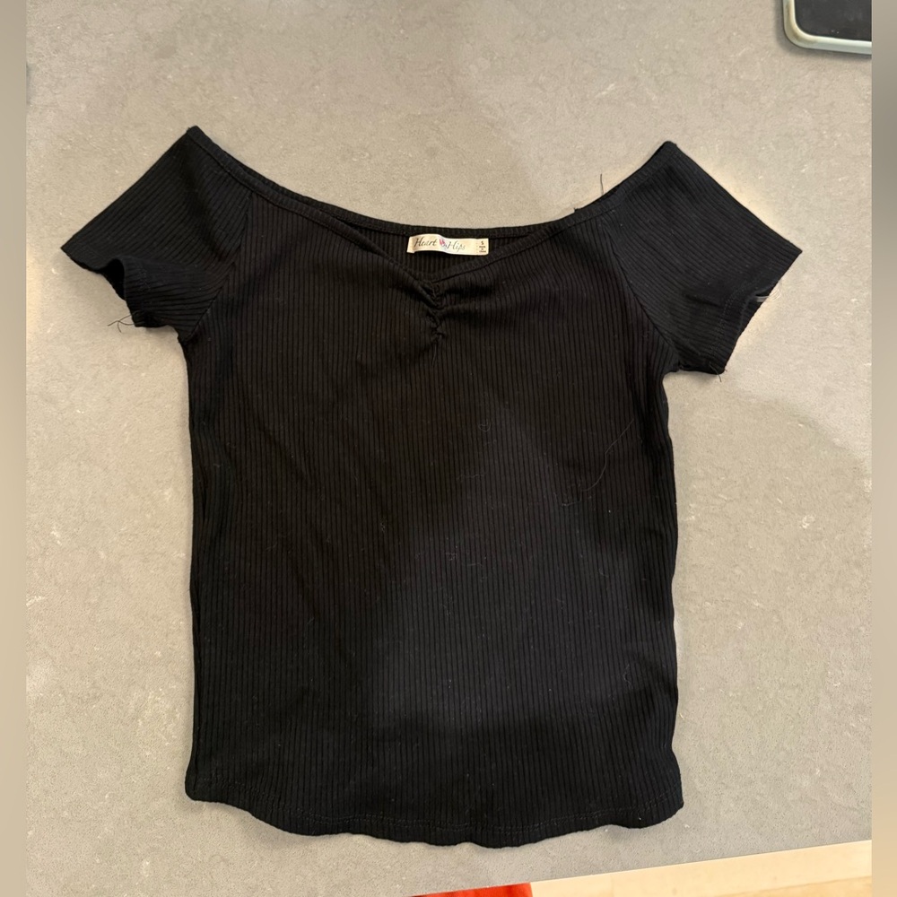 Black Off-Shoulder Ribbed Top